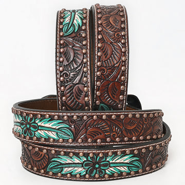 BAR H EQUINE Natural Floral Hand Painted Western Fashion Premium Leather Men And Women Belt Brown